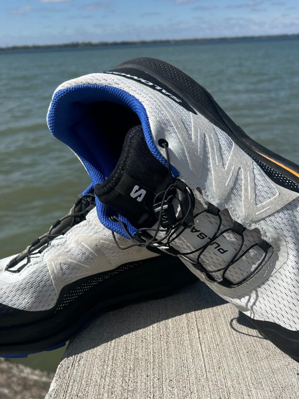 Salomon Pulsar Trail Running Shoes White Blue Black Men Sz 12